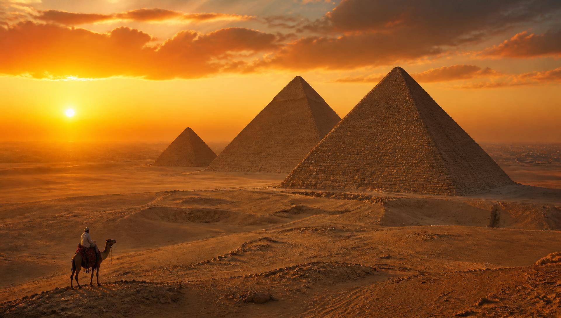 The Pyramids of Giza at sunset
