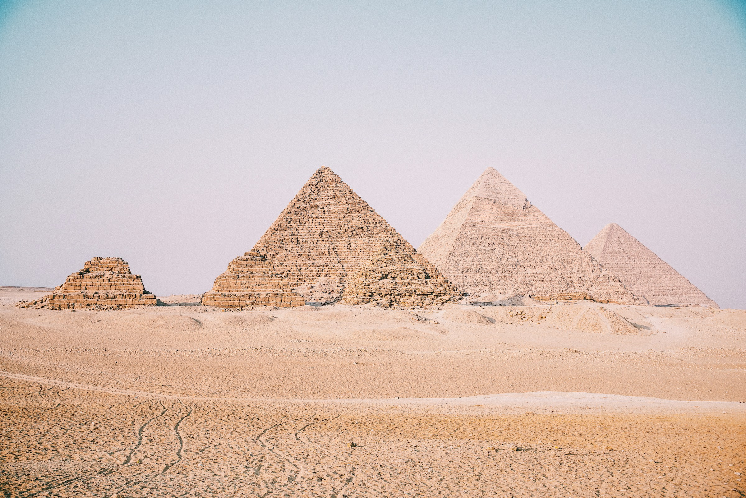 The Pyramids of Giza at sunset